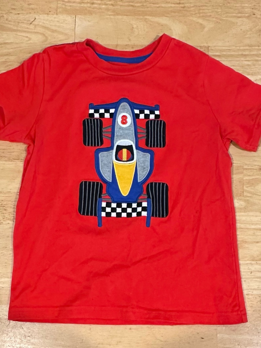 Gymboree Red Tee with Blue & Yellow Race Car Graphic